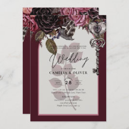 Convite Vinho Borgonha Casamento Floral Queda de Inverno