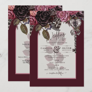 Convite Vinho Borgonha Casamento Floral Queda de Inverno