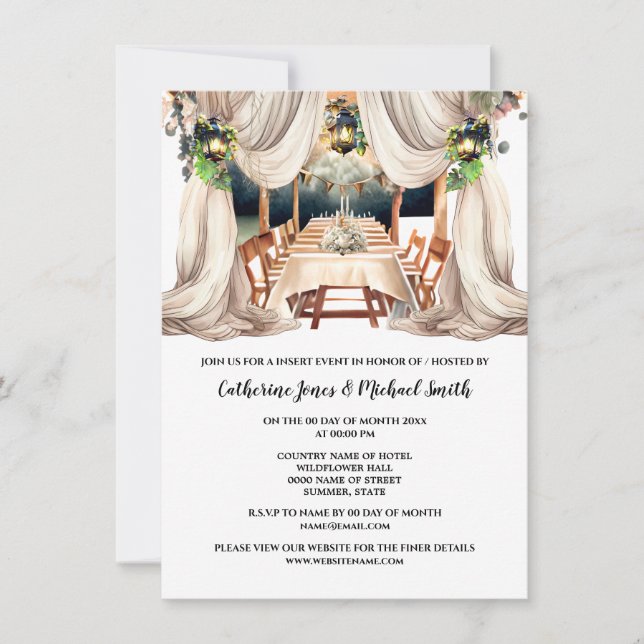 Convite Vinho branco verde Vinho fazenda lanterna (Frente)