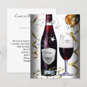 Convite Vinho de Aniversário de 50 Anos Vintage Balões Pre