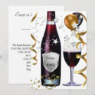 Convite Vinho de Aniversário de 50 Anos Vintage Balões Pre