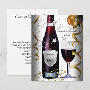 Convite Vinho de Aniversário de 50 Anos Vintage Balões Pre