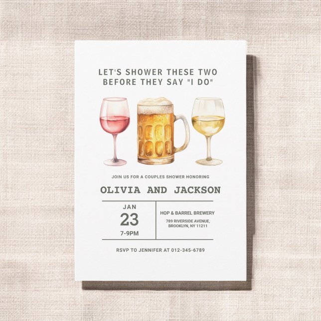 Convite Vinho de Cerveja Casais de Aquarela Chá (Criador carregado)