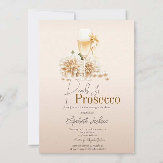 Convite Vinho de Flores Brancas Pérolas Prosecco Chá de No (Frente)