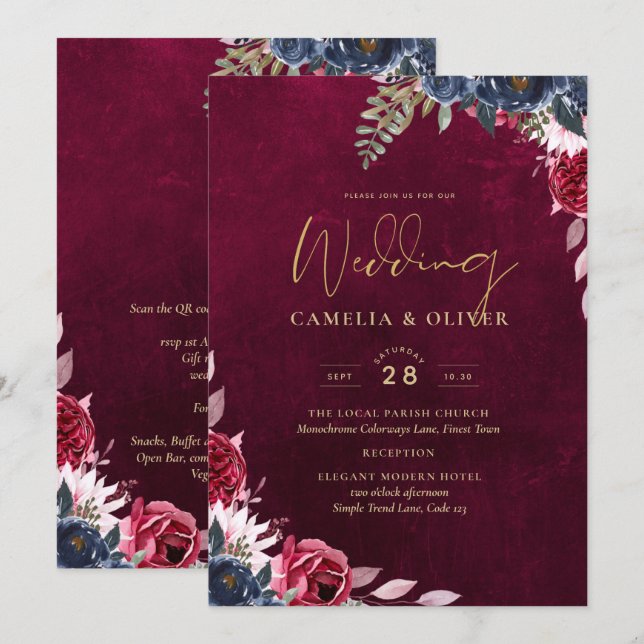 Convite Vinho de Frutas Floral Casamento (Frente/Verso)