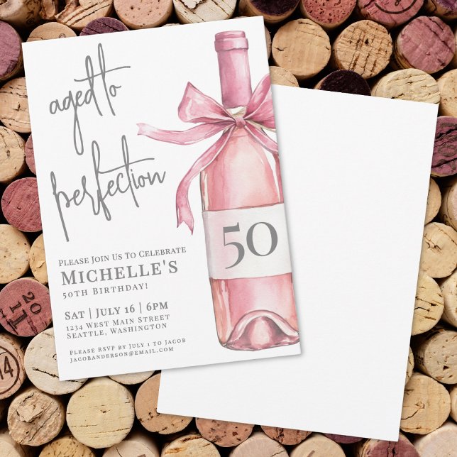 Convite Vinho de Perfeição 50.a Festa de aniversário (Aged To Perfection Wine 50th Birthday Party Invitation)