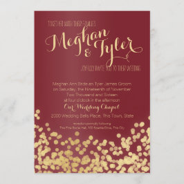 Convite Vinho e Casamento Dourado Sparkle