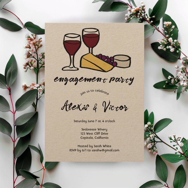 Convite Vinho e Festa de noivado de queijo Kraf PERSONALIZ (Wine & Cheese Tasting Engagement Party Kraft Rustic CUSTOM Invitation
)