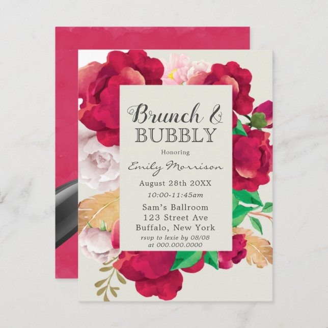 Convite Vinho e Pinho Rosa Esbranquiçado Brunei e Bolha (Frente/Verso)