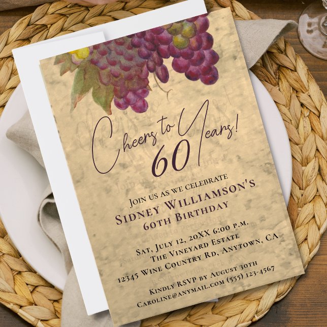 Convite Vinho Elegante 60º Aniversário Parabéns pelos 60 A (Criador carregado)