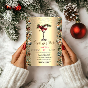 Convite Vinho Elegante Pinecones Belga Poinsettia Natal