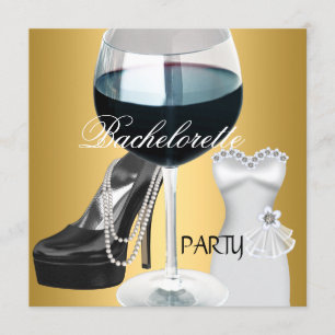 Convite Vinho festa de solteira Dourado Vestido branco pre