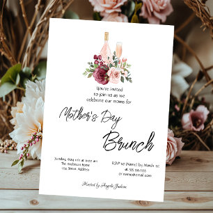 Convite Vinho Floral Borgonha Brunch do Dia das Mães