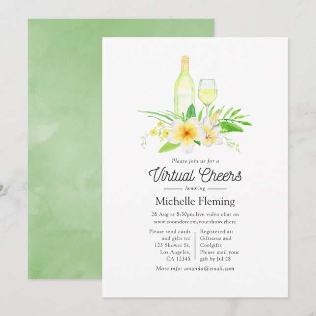 Convite Vinho Floral Exótico Brincando Chá Virtual (Frente/Verso)