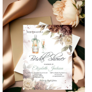 Convite Vinho Garrafa Vidro Chic Flores Chá de Noiva