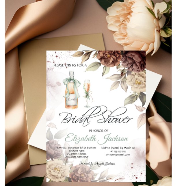 Convite Vinho Garrafa Vidro Chic Flores Chá de Noiva (Criador carregado)