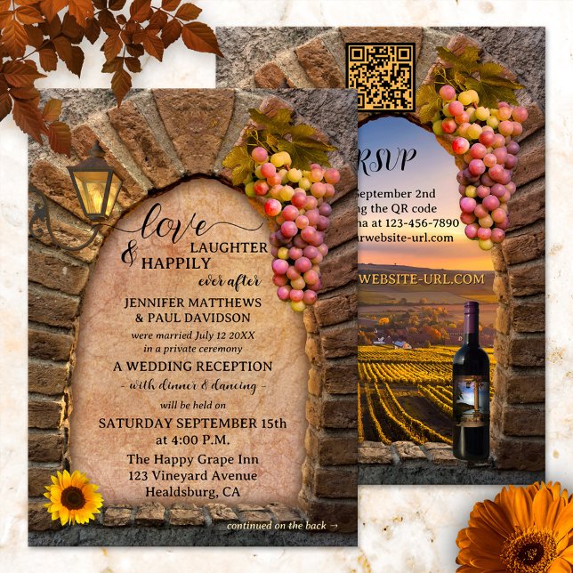 Convite Vinho Italiano Feliz Para Sempre Após O Casamento (Classic Italian happily after wedding party invitation featuring a vineyard landscape with wine)