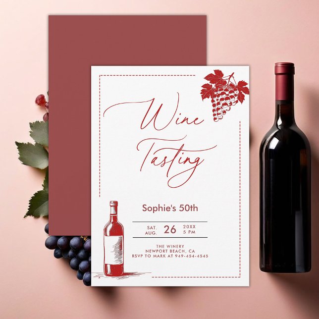 Convite Vinho Provando Vinho Moderno Borgonha 50º Aniversá (wine tasting party 50th birthday invitations women winery trip modern minimalist elegant burgundy)