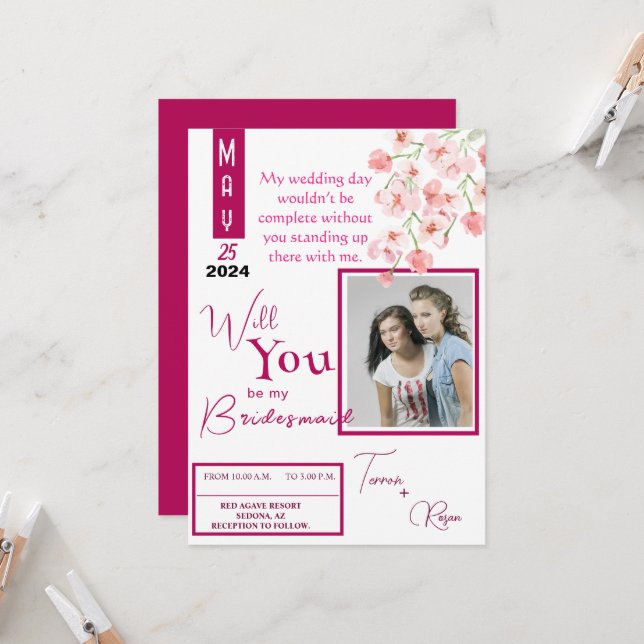 Convite Vinho Rosa Flor (Frente/Verso In Situ)