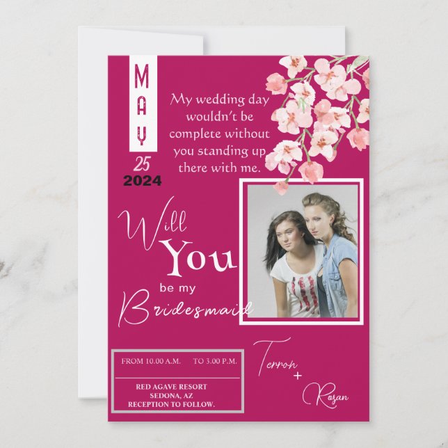 Convite Vinho Rosa Flor (Frente)