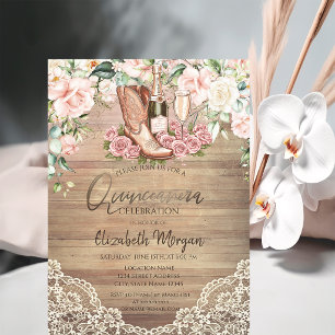 Convite Vinho Rosas Botas Renda Quinceanera