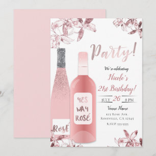 Convite Vinho Rosè Cor-de-Rosa e Orquídeas Celebração de F