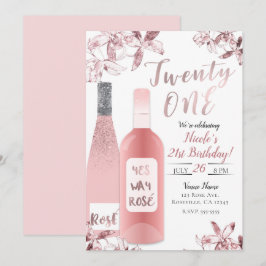 Convite Vinho Rosè Cor-de-Rosa & Flores de Orquídea Vinte
