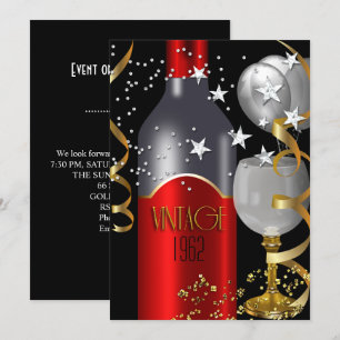 Convite Vinho Tinto Preto Dourado Prata de Aniversário de