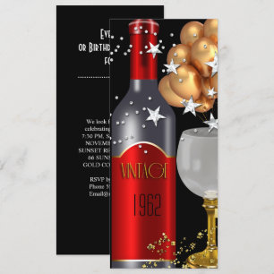 Convite Vinho Tinto Preto Dourado Prateado de Aniversário 