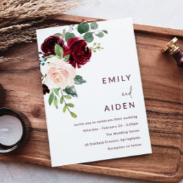 Convite Vinho Vermelho Borgonha e Casamento Floral Escamud