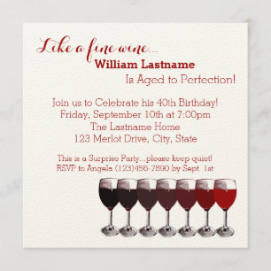 Convite Vinho Vermelho Envelhecido até o Aniversário de Pe