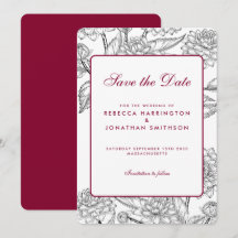 Vinho Vermelho Vintage Casamento Floral Salvar Dat