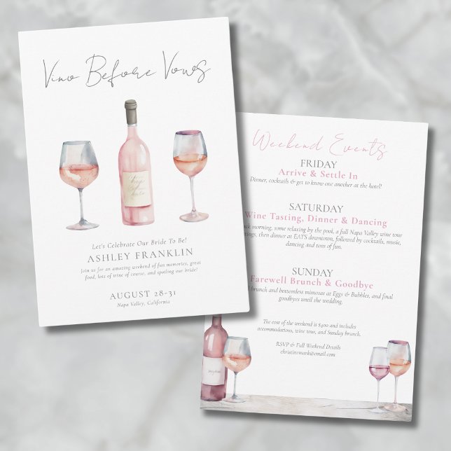 Convite Vino Antes da Bachelorette de Vinhos (Vino Before Vows Wine Bachelorette Invitation)