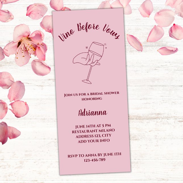 Convite Vino Antes de Velas Chá de panela Rosa Espelho Ele (vino before vows bridal shower invitation blush pink burgundy red wine glass elegant bridal party)