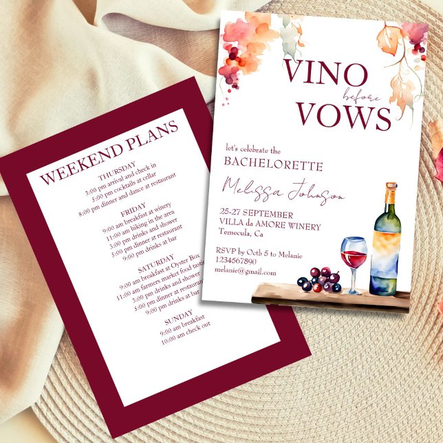 Convite Vino antes de voar modelo de aquietaria de vinhas (Vino before vows winery bachelorette weekend itinerary invitation template instant download)