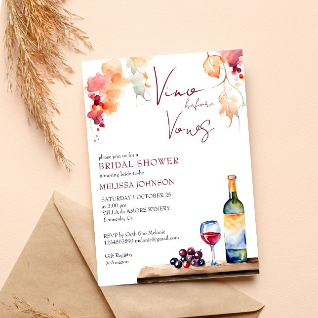 Convite Vino antes do vows chá de panela (Vino before vows winery bridal shower template invitation digital download winery vineyard bridal)