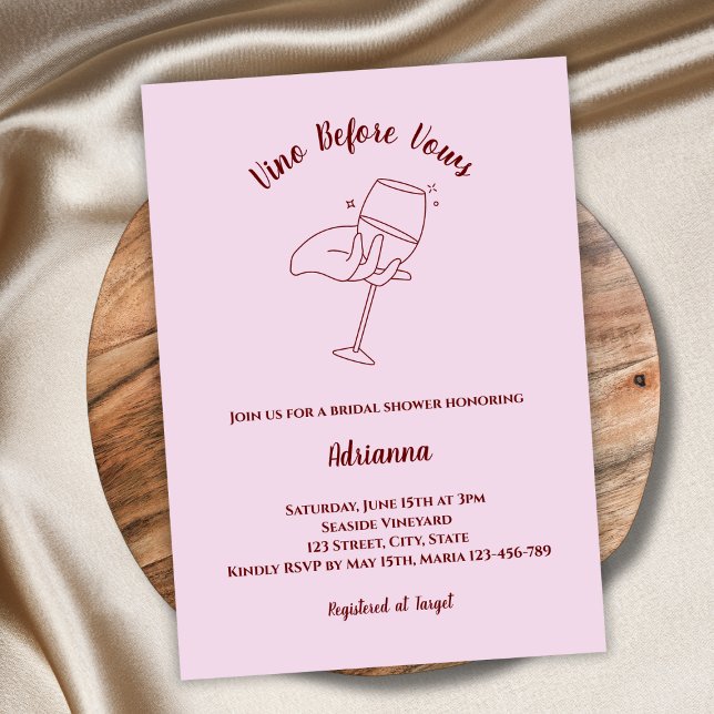 Convite Vino Antes Dos Voos Espalhar O Chá de panela De Vi (vino before vows bridal shower invitation blush pink elegant wine tasting invitation)