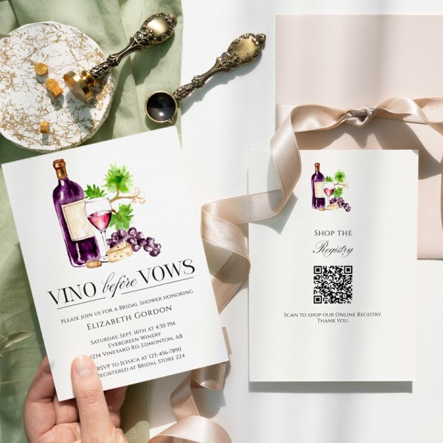 Convite Vino Before Vows Bridal Shower QR Code Registry (Criador carregado)