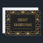 Convite Vintage 1920 art deco Merry Christmas card<br><div class="desc">Viagem de volta aos vinte e poucos anos com este deco de arte vintage inspirou artigos de papelaria. Tipografia retrô simples,  mas elegante,  preta e dourada,  totalmente personalizável se você quiser mudar a cor do fundo ou do texto. Você também pode remover facilmente o design de fundo.</div>