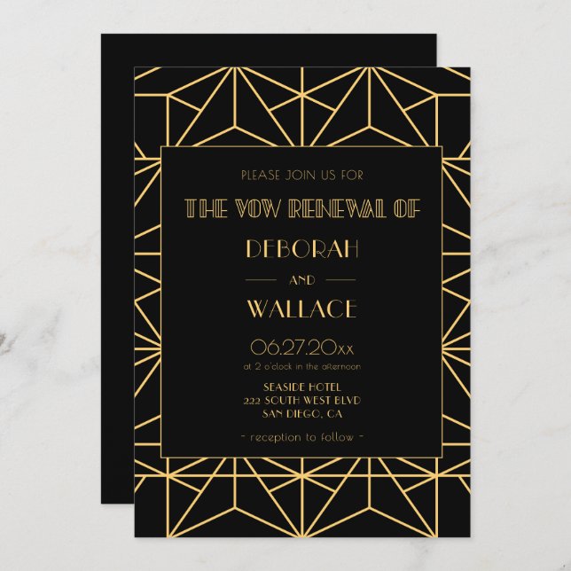 Convite Vintage 1920 art deco renovação do véu (Frente/Verso)