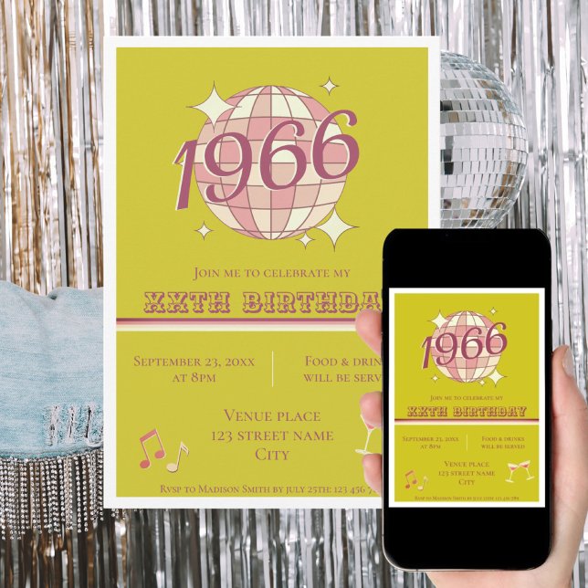 Convite Vintage 1966 60º aniversário retro verde (Criador carregado)