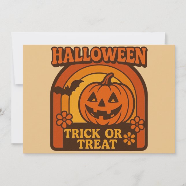 Convite Vintage 1970s Trick or Tratat Halloween (Frente)