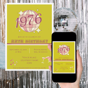 Convite Vintage 1976 aniversário de 50 anos retro verde