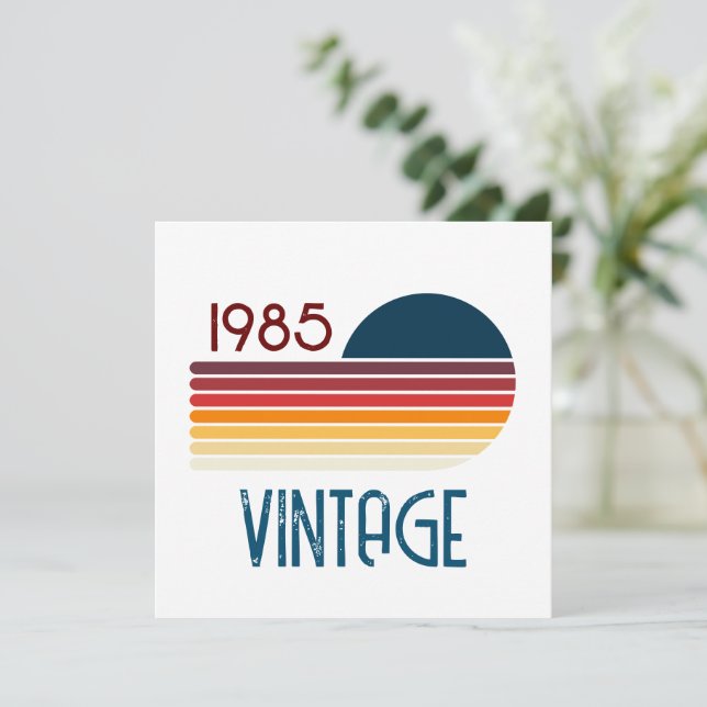 Convite Vintage 1985 Retro Stripe Sun (Em pé/Frente)