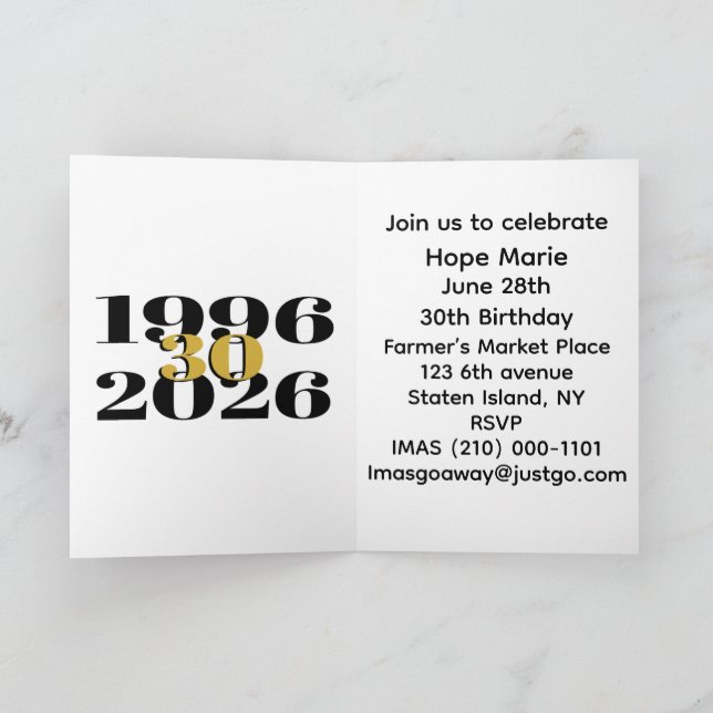 Convite Vintage 1996 Milestone 30th Birthday   (Interior)