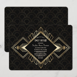 Convite Vintage 20s Excelente preto Dourado Gatsby Sweet X