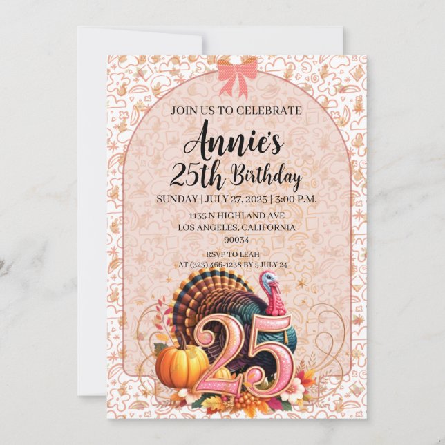 Convite  Vintage 25th Thanksgiving Holiday Birthday (Frente)