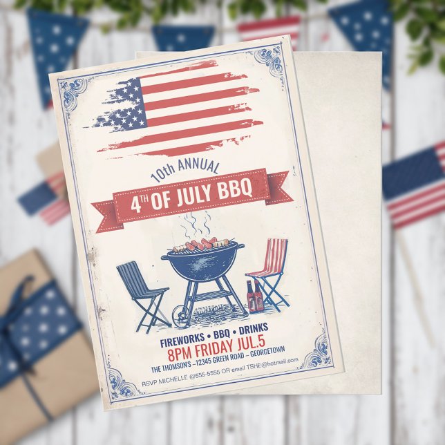 Convite Vintage 4 de julho de CHURRASCO ID1105 (Criador carregado)