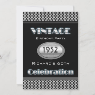 Convite Vintage 60º Aniversário Prata Cromado Preto 60 Cel