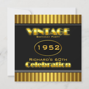 Convite Vintage 60º Aniversário Preto Dourado Amarelo Fest